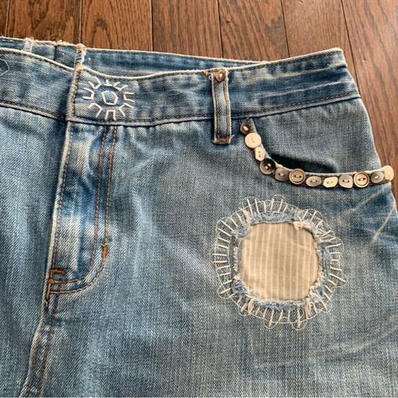 Y2K 2000s Handmade Handcrafted Repurposed Denim Embellished Skirt Size Unknown - Picture 10 of 13